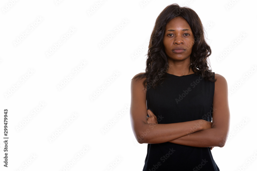 Studio shot of young beautiful African woman with wig Studio shot of young beautiful African woman with wig