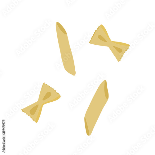 Vector illustration set of realistic icons of dry pasta of different types, pasta, fusilli, conchiglio, rigatoni, porcelain, penne isolated on a white background