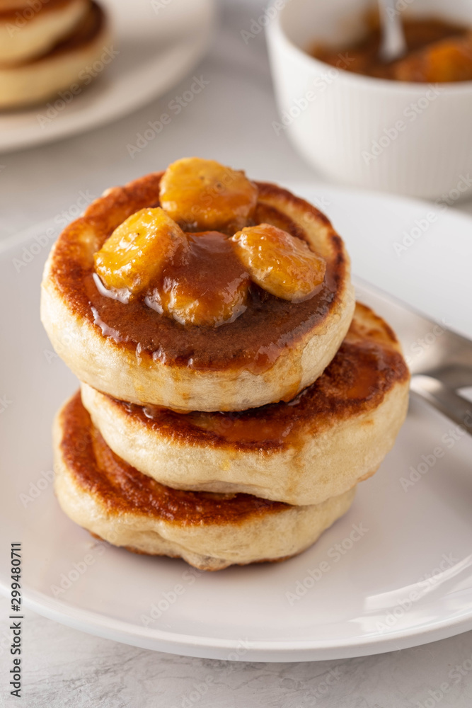 Closeup of a stack of banana homemade pancakes. Copy space. Closeup of a stack of banana homemade pancakes. Copy space.