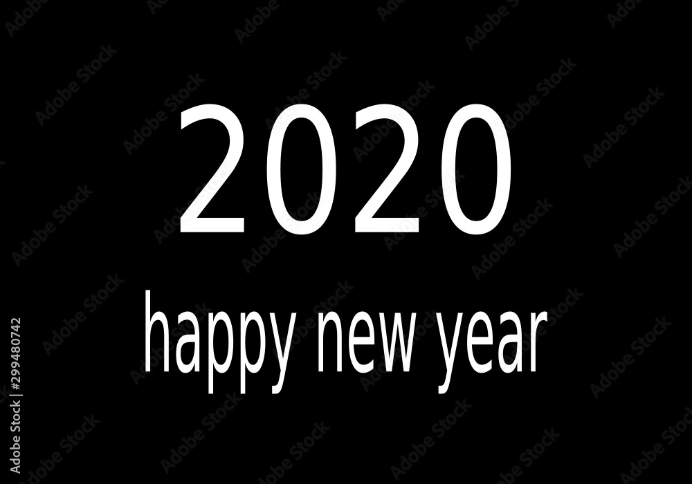 abstract white texts 2020 happy newyear black background