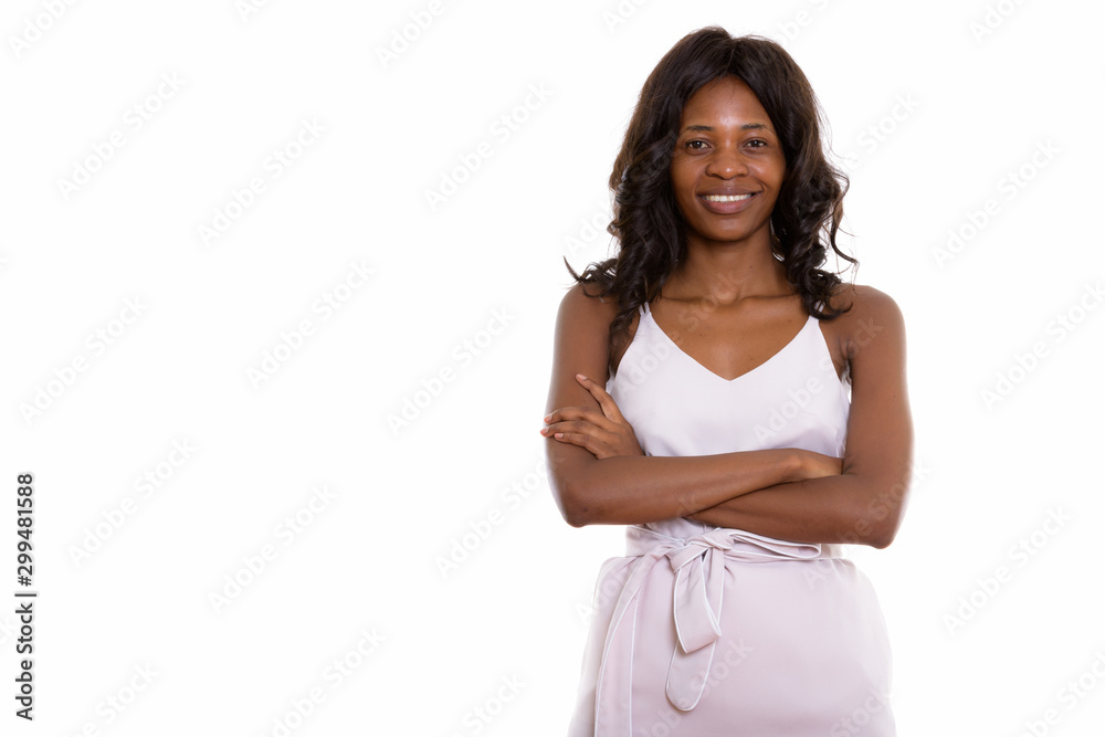 Studio shot of young beautiful African woman with wig Studio shot of young beautiful African woman with wig