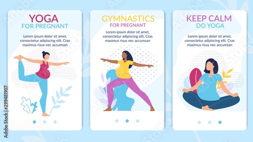 Yoga, Gymnastics for Pregnant Vector Webpage Set