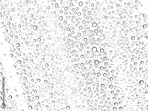 Abstract of water droplets on the glass with white background.