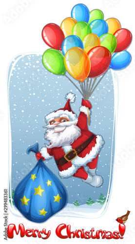 Winter holiday poster with funny cartoon Santa Claus Christmas character