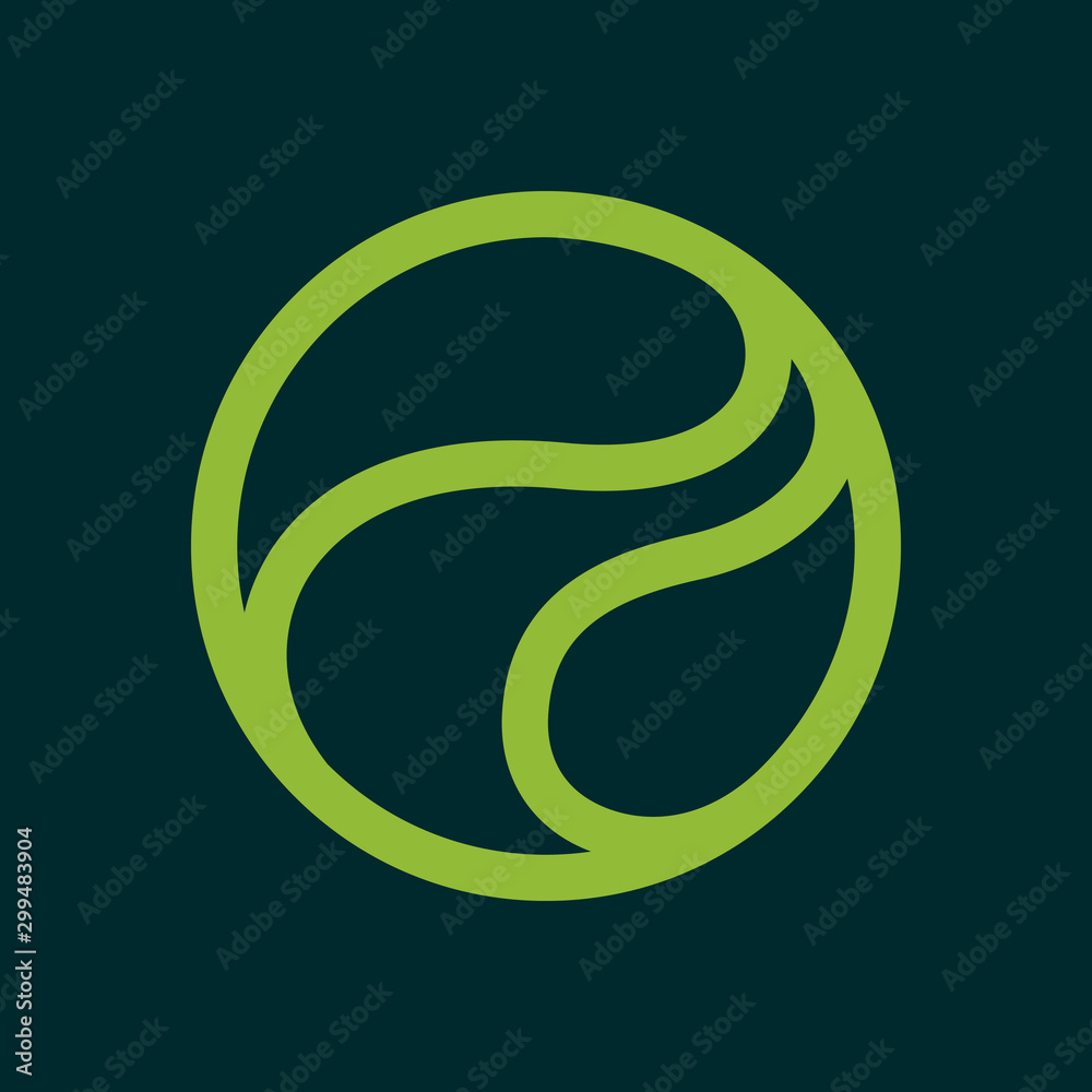 Eco line circle logo formed by twisted green leaves. Eco line circle logo formed by twisted green leaves.