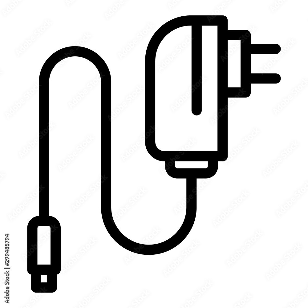 Mobile phone charger icon. Outline mobile phone charger vector icon for web design isolated on white background Mobile phone charger icon. Outline mobile phone charger vector icon for web design isolated on white background