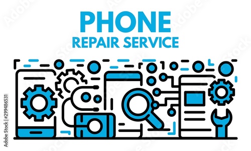 Phone repair service banner. Outline illustration of phone repair service vector banner for web design