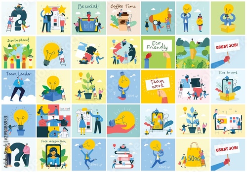 Bundle of cartoon men and women performing outdoor activities on city street. Flat colorful vector illustration people walking, disabled people, standing, talking, running, jumping, sitting, dancing photo