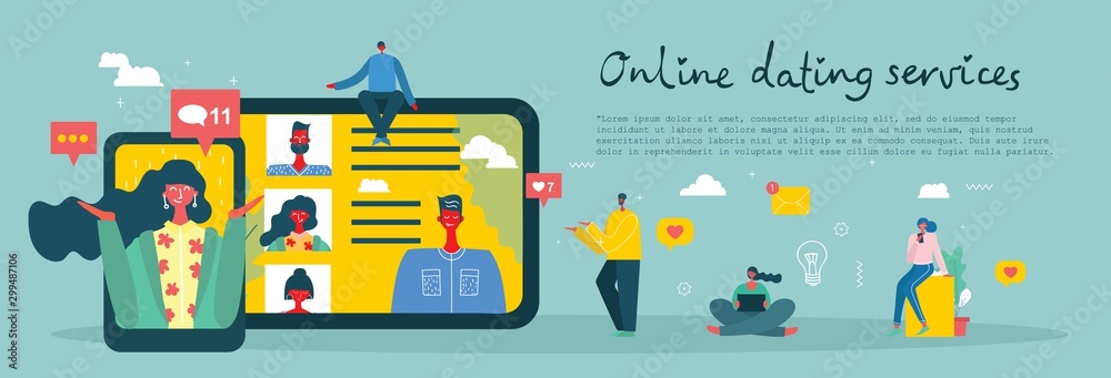 Vector illustration concept flat design of online dating services background in the flat design Vector illustration concept flat design of online dating services background in the flat design