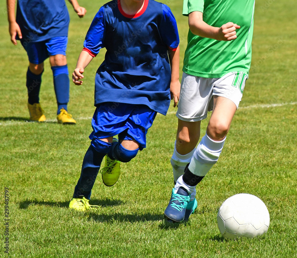 Kids are playing soccer outdoor in summer time Kids are playing soccer outdoor in summer time