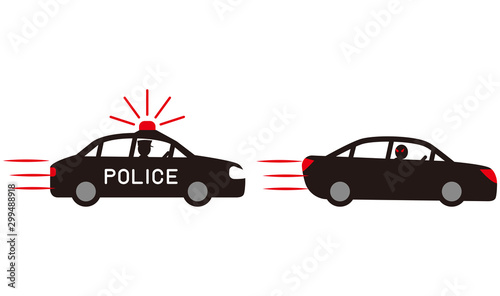 パトカーの追跡から逃げる自動車.ベクター素材.