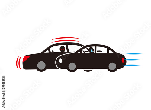 幅寄せするあおり運転.ベクター素材.