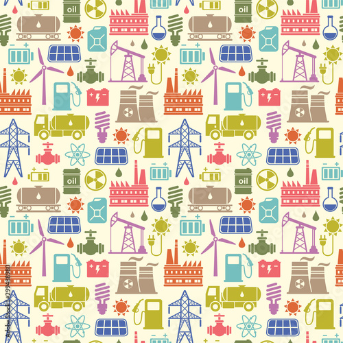 Energy, electricity, power industrial seamless vector background