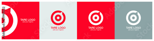 Target logo design on red, ash and grey backgournd. The logo represents Red aim, arrow, compass, speech bubble, Idea concept, perfect hit, winner, target goal icon. Corporate identity set.  photo