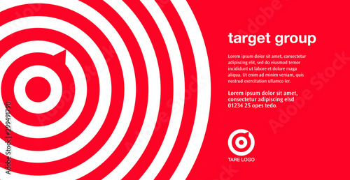 Target logo. Red aim, arrow, compass, speech bubble, Idea concept, perfect hit, winner, target goal icon. Success abstract logo. Corporate identity set. Poster design in horizontal and vertical.