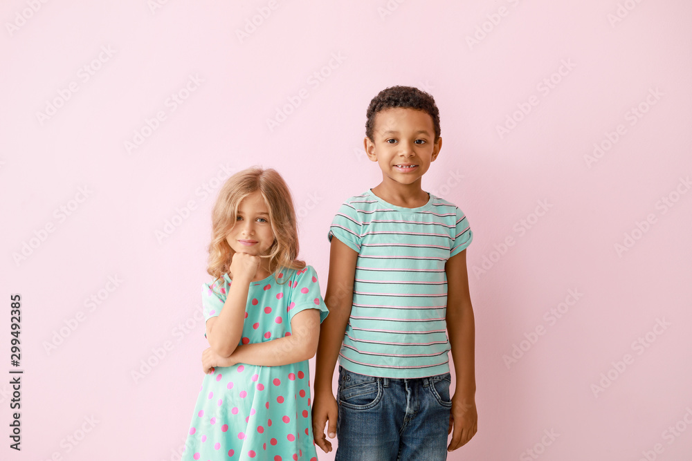 Cute little children on color background Cute little children on color background