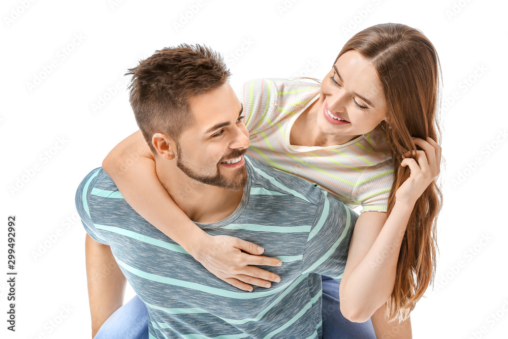 Portrait of happy young couple on white background Portrait of happy young couple on white background