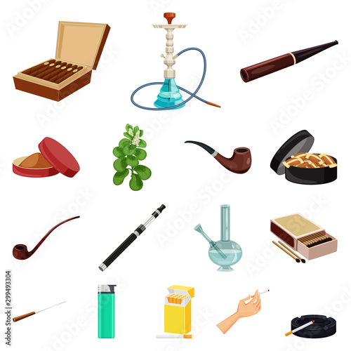 Vector design of cigarette and tobacco logo. Collection of cigarette and nicotine vector icon for stock.