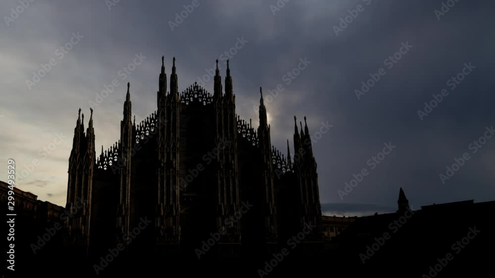 Milan: Gothic Cathedral in Piazza del Duomo, Time Lapse at Sunrise with Famous Landmark in Fashion and Design Capital of the World, Italy Milan: Gothic Cathedral in Piazza del Duomo, Time Lapse at Sunrise with Famous Landmark in Fashion and Design Capital of the World, Italy