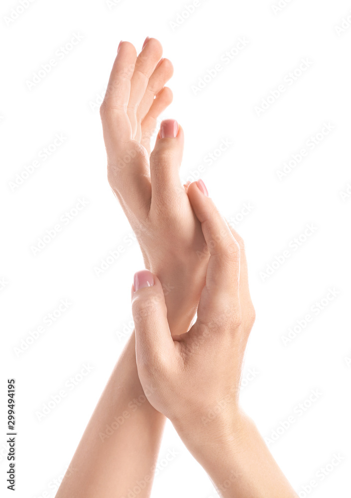 Hands of beautiful young woman on white background Hands of beautiful young woman on white background