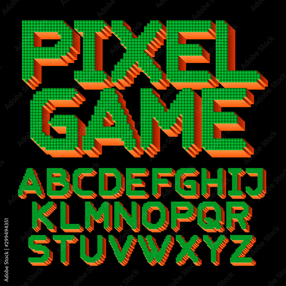 Pixel Typeface. Retro Arcade Game Alphabet Font. Uppercase Script Letters  Stock Vector - Illustration of pixel, letters: 134190589