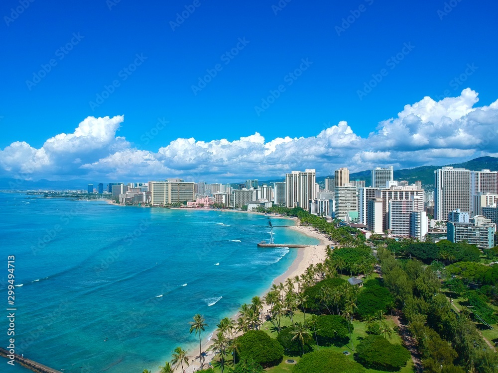 Aerial views of Waikiki Beach Hawaii 