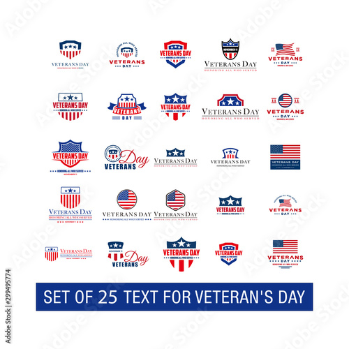 Set of 25 design Vector template with text for veteran's day