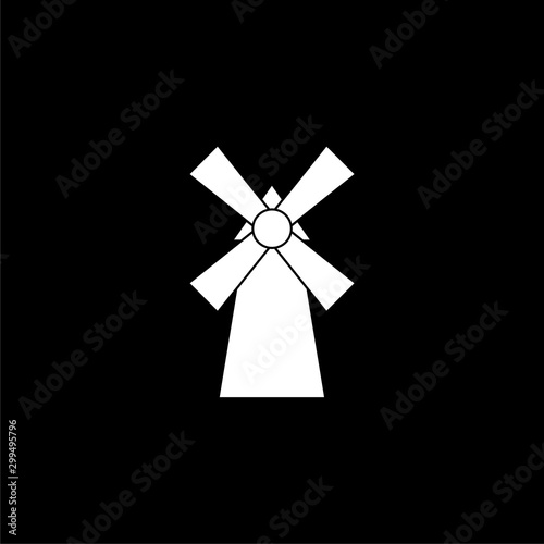 Windmill icon flat illustration for graphic and web design isolated on black background