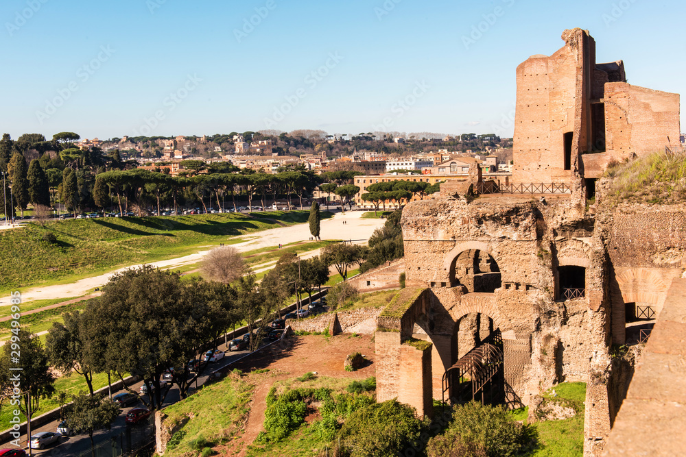 Ruins of Palatine hills in Rome, Italy