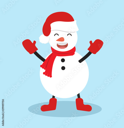 Cute Snowman with santa hat and scarf