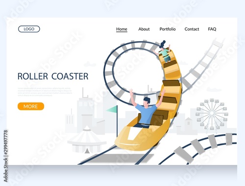 Roller coaster vector website landing page design template