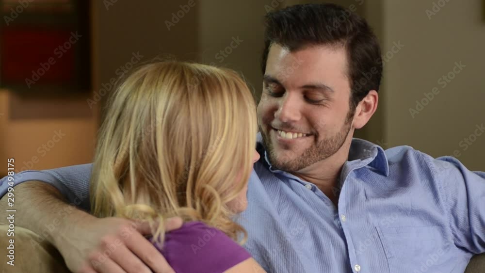 Happy Man Kissing and Talking to Woman Happy Man Kissing and Talking to Woman