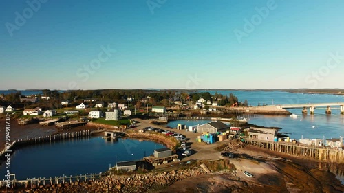 Aerial shot of mussel farm in New England, Maine photo