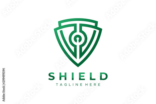 Shield Security Logo Protection Symbol Secure Icon Flat Line Vector Logo Template
