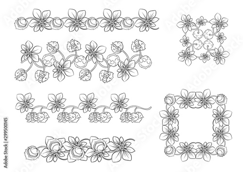 Hazelnut color illustration in art nouveau style, vintage, old, retro style. Outline hand drawing vector illustration.