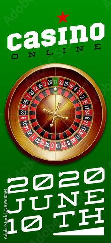 illustration Online web casino banner with american roulette on green surface table. Marketing Luxury green Banner Poker Jackpot zero with classic roulette. Advertising poster set Online web Casino