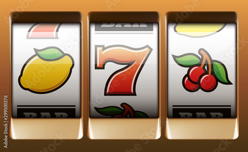Illustration banner of mobile online casino application with 777 big win slot machine. Realistic advertising poster with online mobile app casino and Jackpot 777. Play now in One Armed Bandit banner