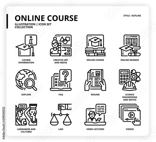 Online course icon set