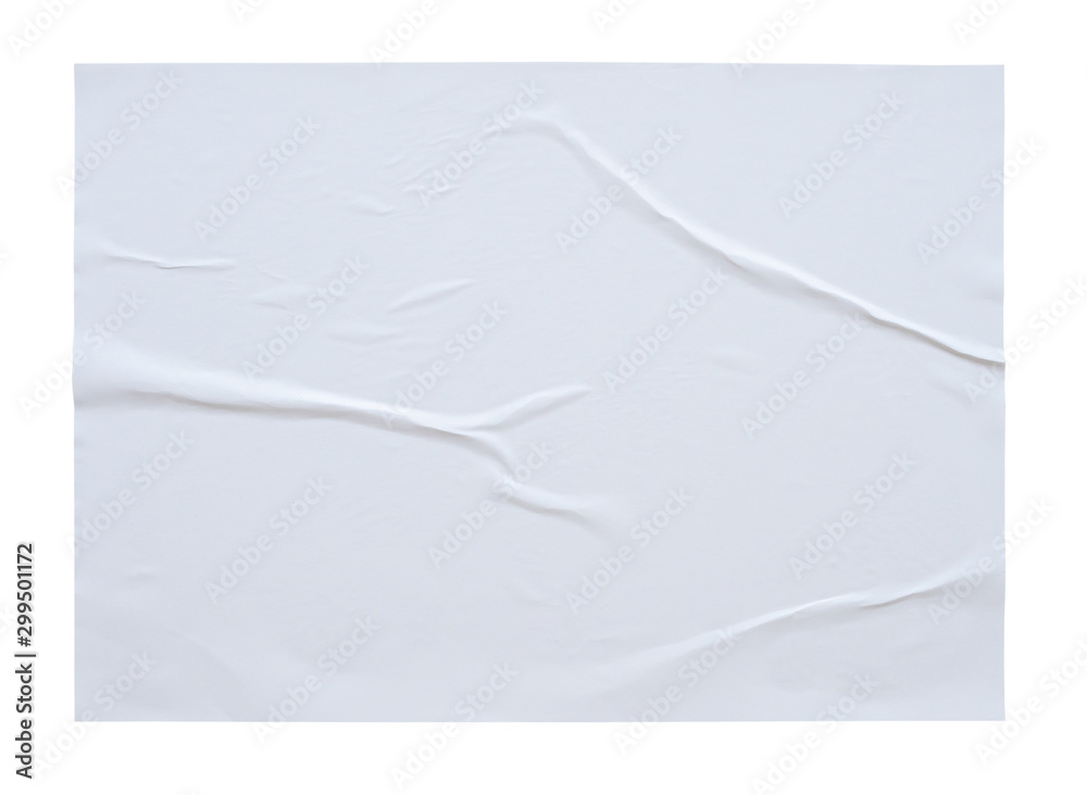 Blank white crumpled and creased paper poster texture isolated on