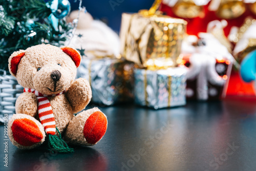 Christmas holiday background concept with toys, decorations, ornaments