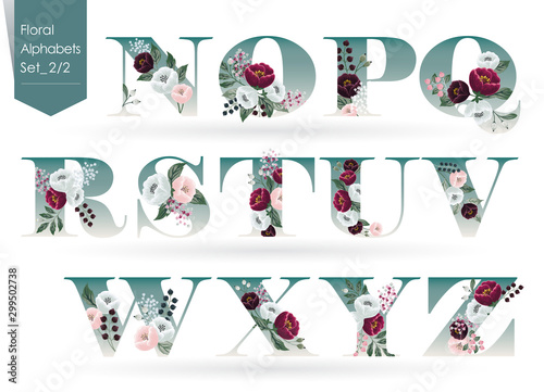 Vector illustration of floral alphabets collection. A set of beautiful flowers and alphabets for wedding, invitations and birthday cards.