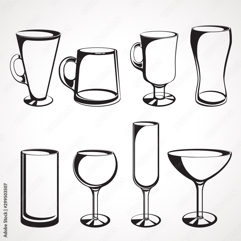 Set of glasses for alcoholic drinks. Vector illustration. Set of glasses for alcoholic drinks. Vector illustration.