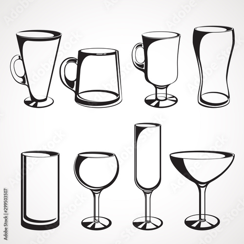 Set of glasses for alcoholic drinks. Vector illustration.