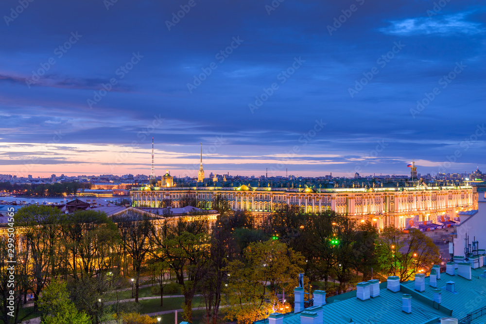 Saint-Petersburg view of the Palace Square from the roof of the house. City landscape