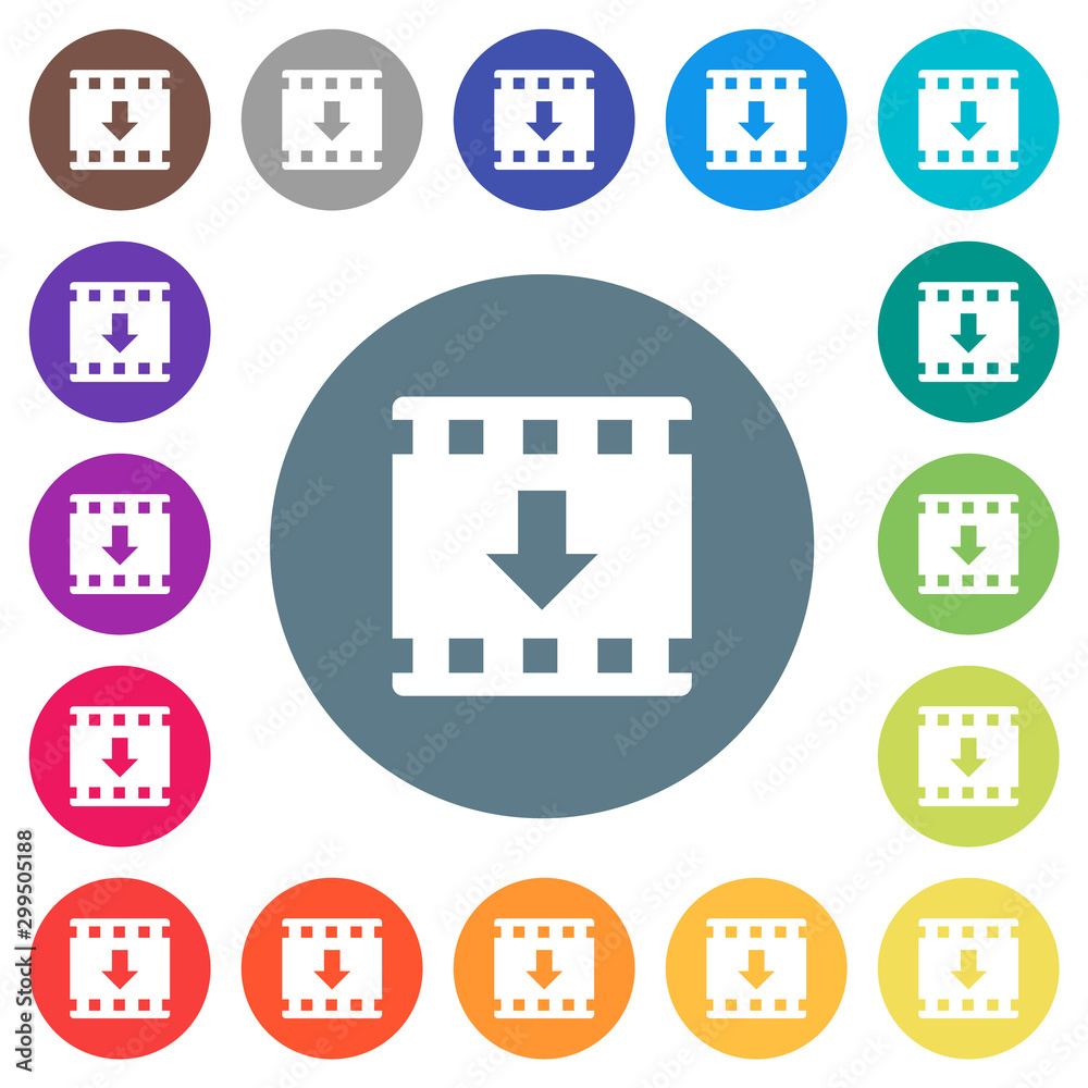 Move down movie flat white icons on round color backgrounds Move down movie flat white icons on round color backgrounds