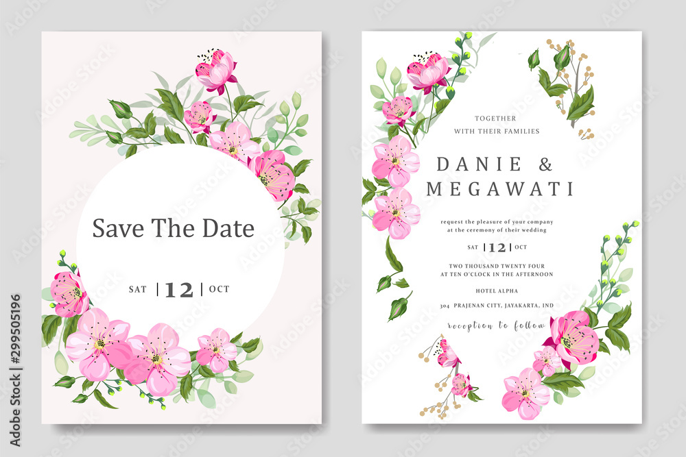 Naklejka Set wedding invitation template card design vector flowers leaves