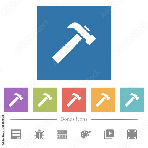Old hammer flat white icons in square backgrounds