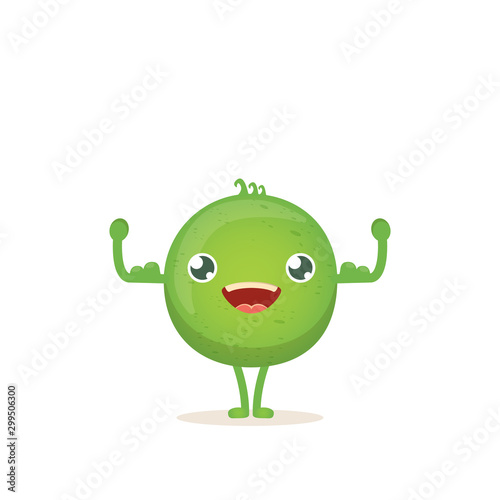 cartoon happy tiny baby pea character isolated on white background. vegetable funky character