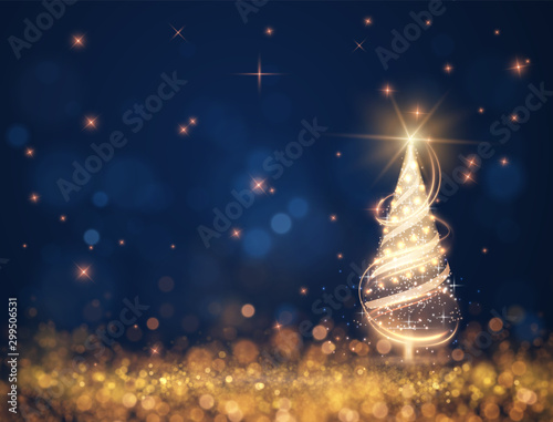 Merry Christmas shiny tree silhouette holiday background