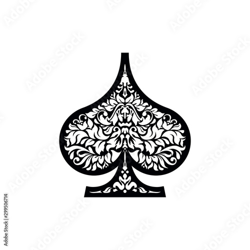 Poker playing card suit Spades design shape single icon. Spades suit deck of playing card used for ace in Las Vegas royal casino. Single icon pattern isolated on white. Ornament drawing pic for tattoo